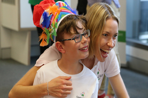 Operator going up a staircase in the dune.